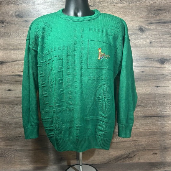 VTG BLARNEY CASTLE DESIGN SWEATER MENS Med GREEN IRELAND ST PATRICK 100% ACRYLIC - Picture 1 of 5
